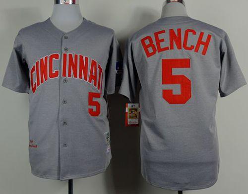 Mitchell And Ness 1969 Reds #5 Johnny Bench Grey Throwback Stitched MLB Jersey